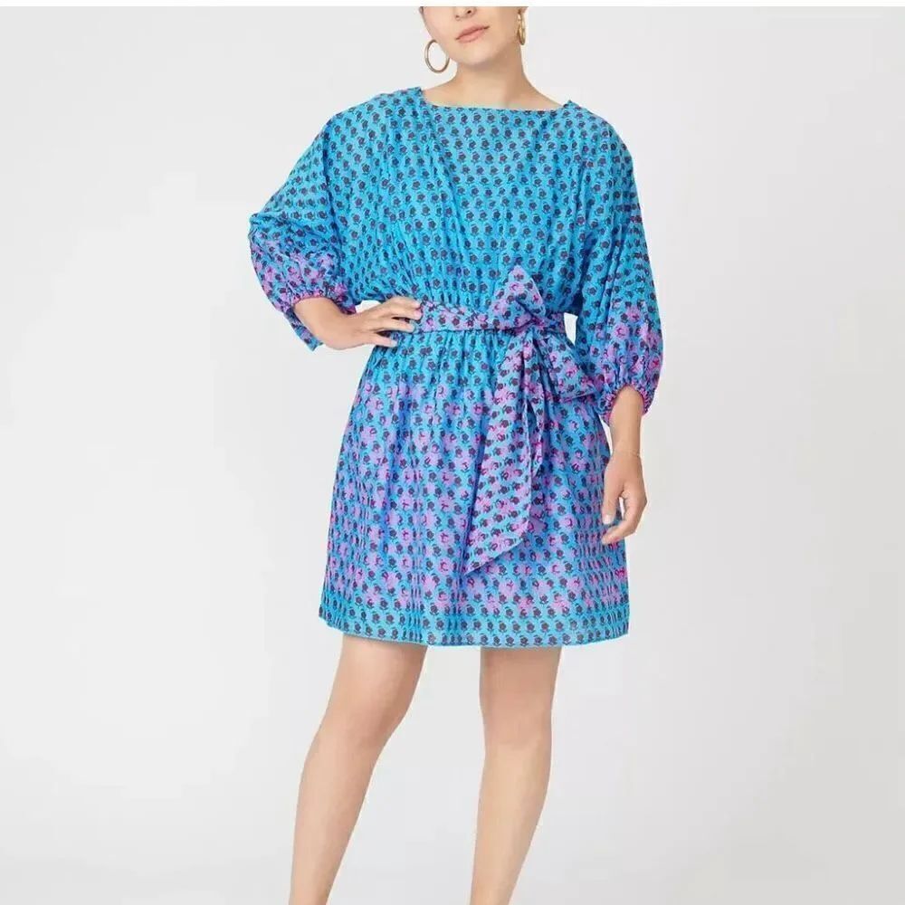 J. Crew blue block print dolman sleeve dress size small